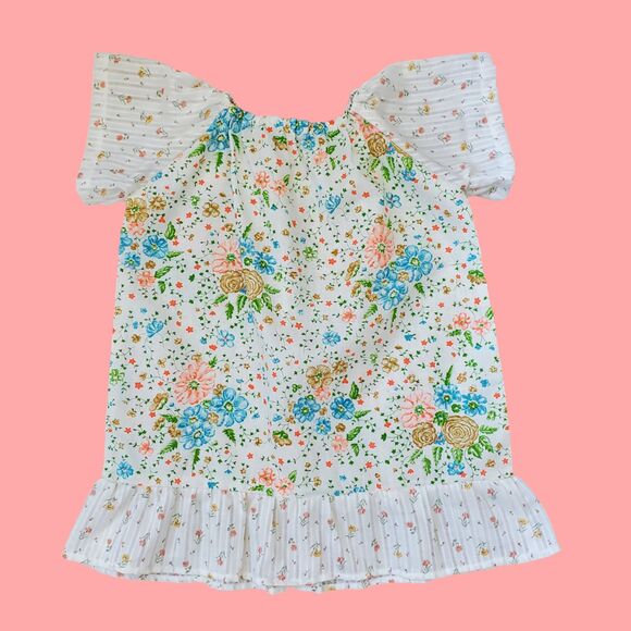 Girl's Vintage 70s White Floral Dresss - Picture 2 of 3